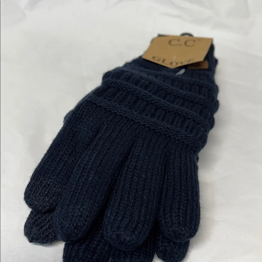 C.C navy  Knit smart tips touch screen compatible winter leather palm Gloves
